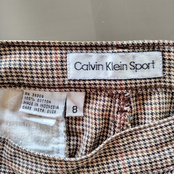 CALVIN KLEIN SPORT vintage High Waisted Cuffed Brown Houndstooth Tapered Pants 8 - Picture 11 of 12